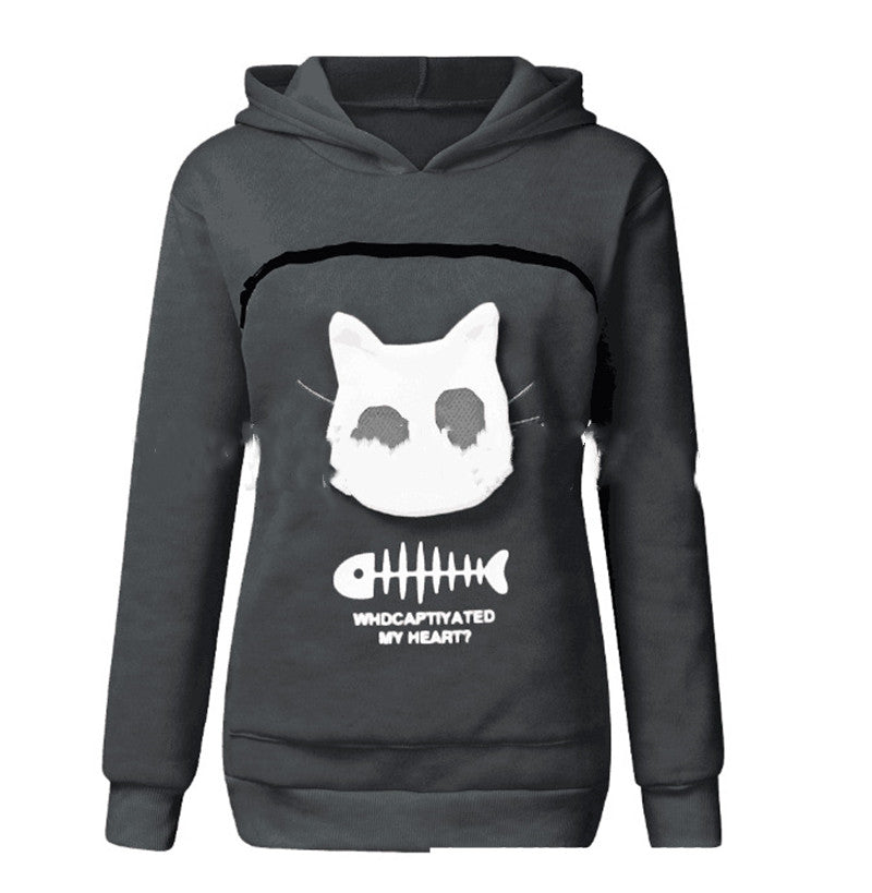 Women's Hoodie Sweatshirt with Cat Pet Pocket Design