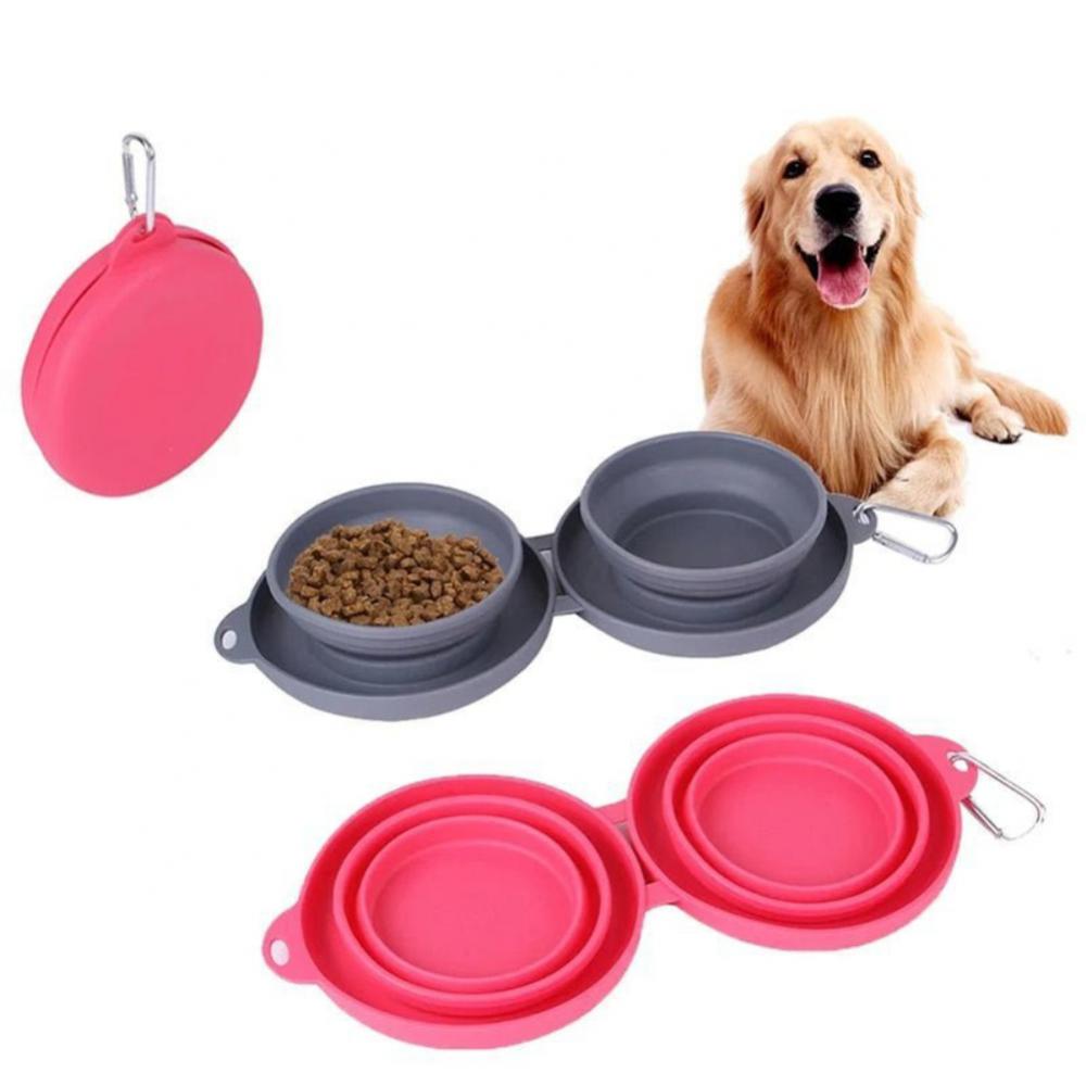Convenient Rubber Foldable Double Bowl