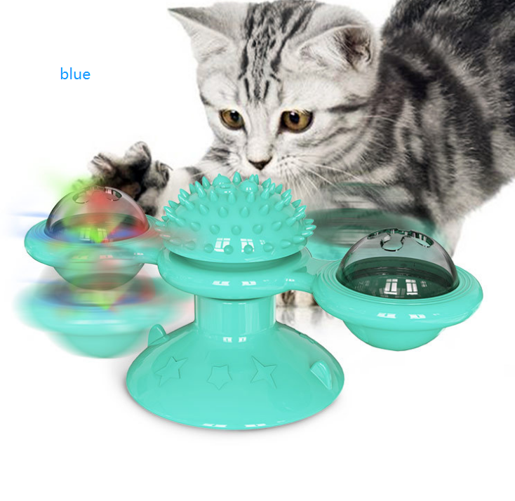 "Multi-Function Cat Rotating Windmill Toy: Itch-Scratching Device with Teeth-Shining Feature"