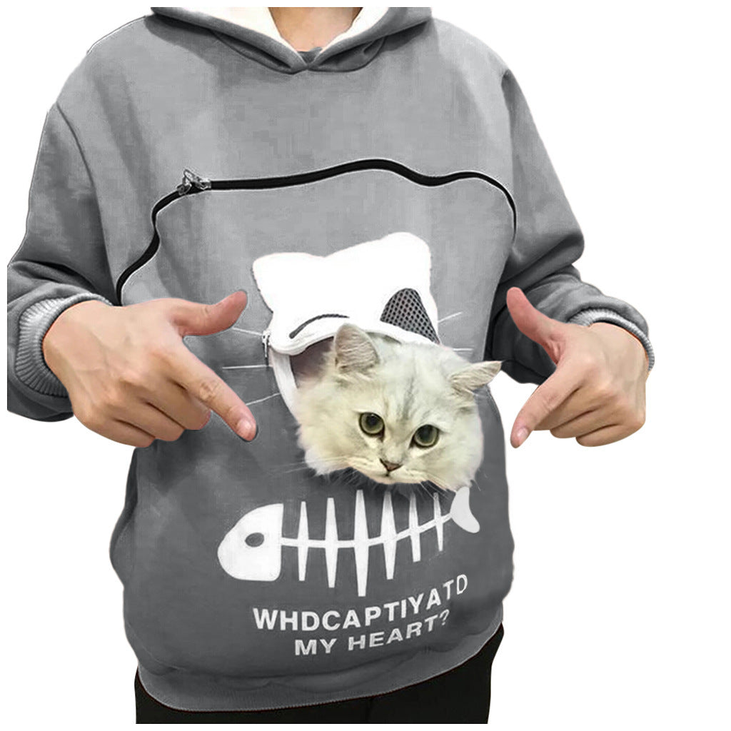 Women's Hoodie Sweatshirt with Cat Pet Pocket Design
