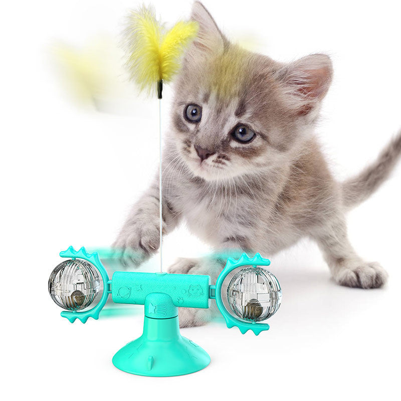 "Multi-Function Cat Rotating Windmill Toy: Itch-Scratching Device with Teeth-Shining Feature"