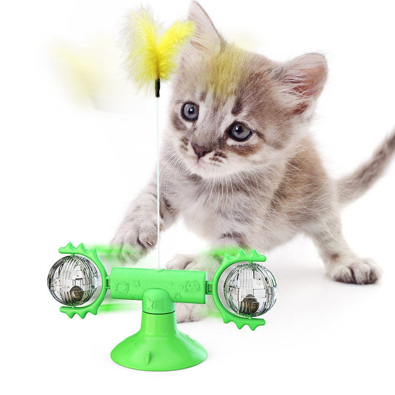 "Multi-Function Cat Rotating Windmill Toy: Itch-Scratching Device with Teeth-Shining Feature"