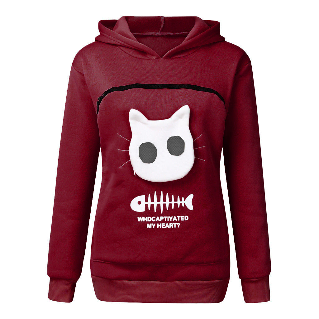 Women's Hoodie Sweatshirt with Cat Pet Pocket Design