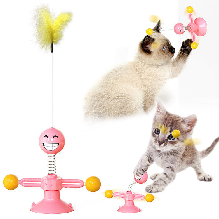 "Multi-Function Cat Rotating Windmill Toy: Itch-Scratching Device with Teeth-Shining Feature"