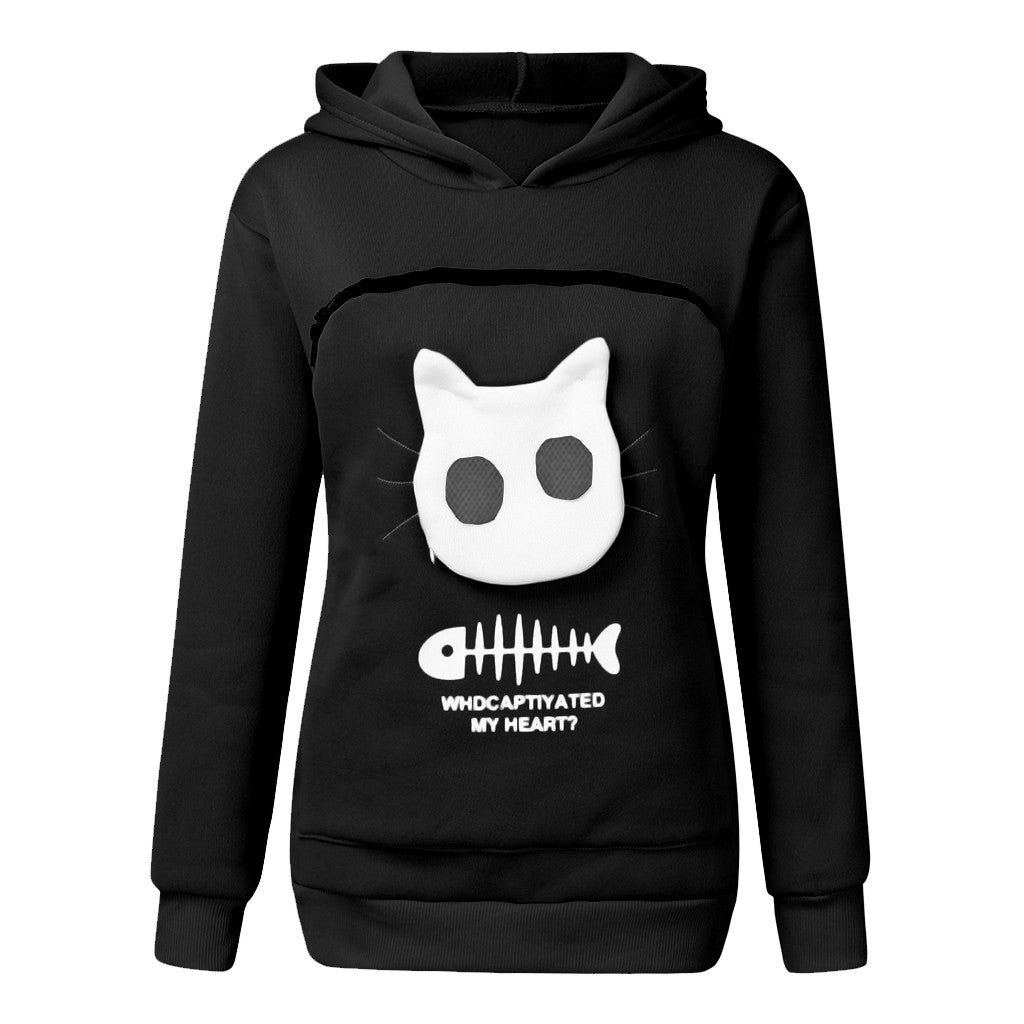 Women's Hoodie Sweatshirt with Cat Pet Pocket Design