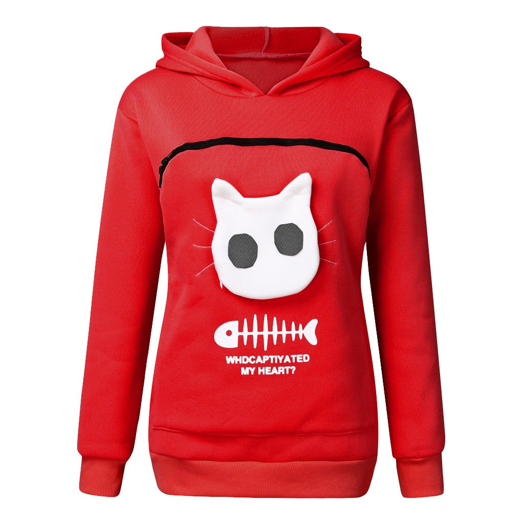 Women's Hoodie Sweatshirt with Cat Pet Pocket Design