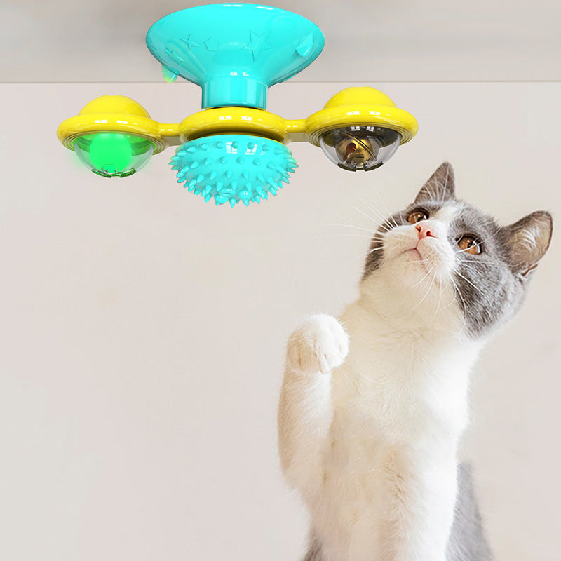 "Multi-Function Cat Rotating Windmill Toy: Itch-Scratching Device with Teeth-Shining Feature"