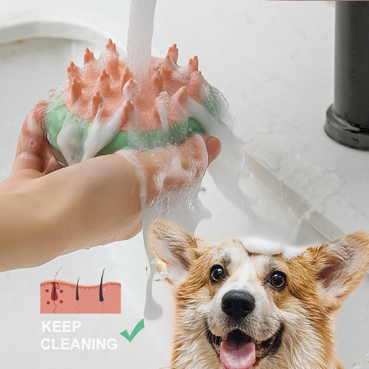 New 2-in-1 Pet Cat Dog Cleaning, Bathing, and Massage Shampoo Soap Dispensing Grooming Brush