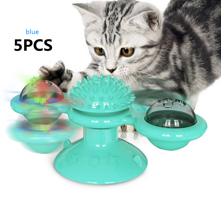 "Multi-Function Cat Rotating Windmill Toy: Itch-Scratching Device with Teeth-Shining Feature"