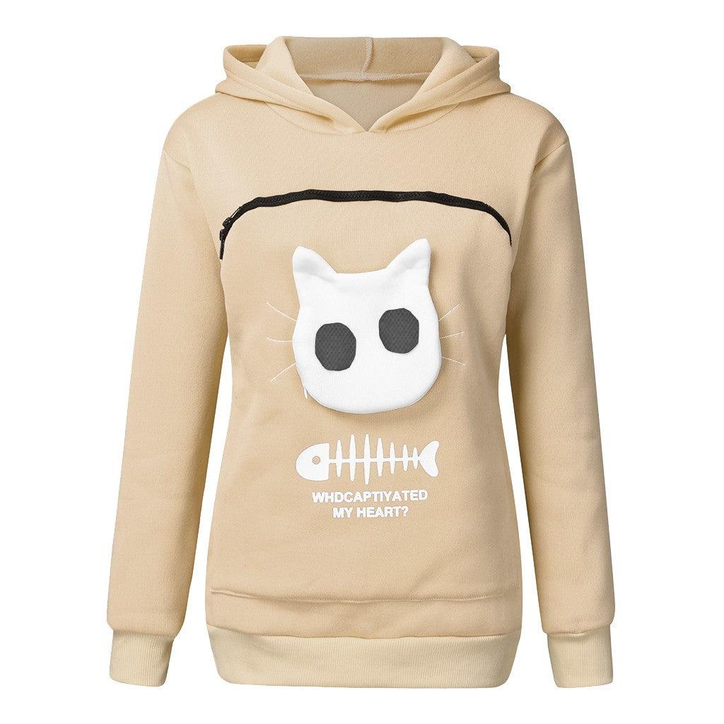 Women's Hoodie Sweatshirt with Cat Pet Pocket Design