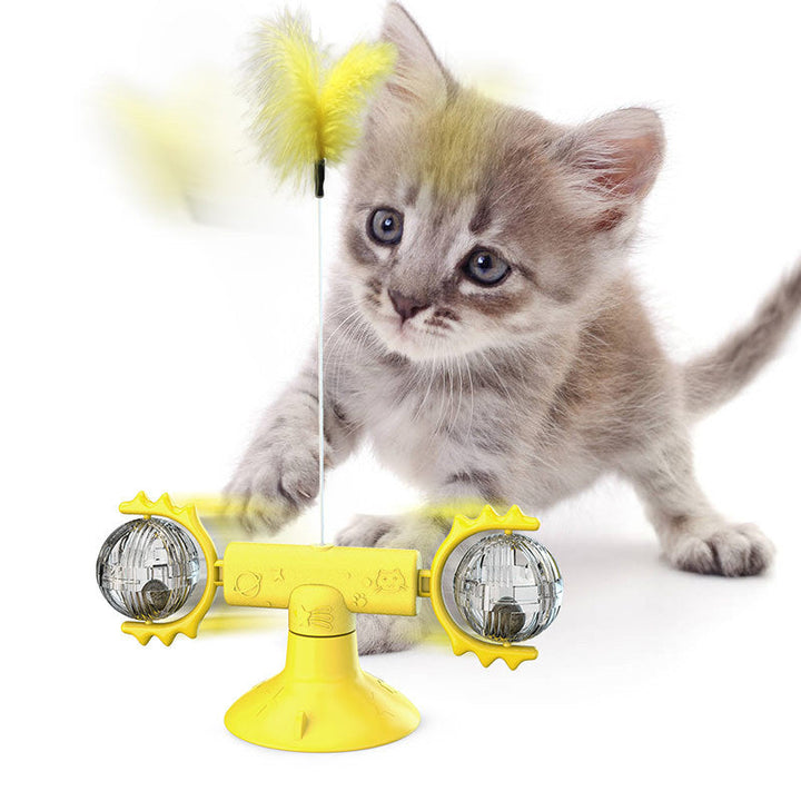 "Multi-Function Cat Rotating Windmill Toy: Itch-Scratching Device with Teeth-Shining Feature"