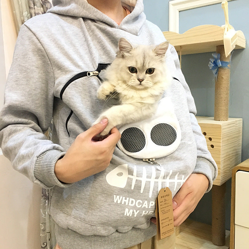 Women's Hoodie Sweatshirt with Cat Pet Pocket Design