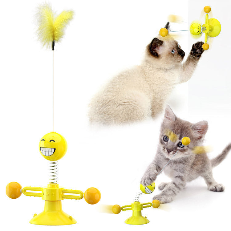 "Multi-Function Cat Rotating Windmill Toy: Itch-Scratching Device with Teeth-Shining Feature"