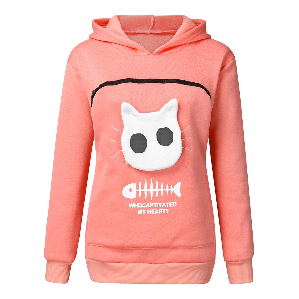 Women's Hoodie Sweatshirt with Cat Pet Pocket Design