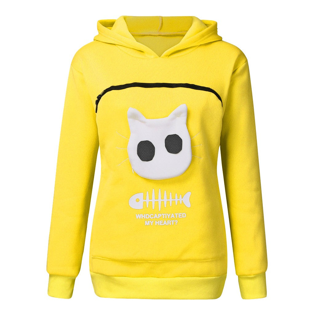 Women's Hoodie Sweatshirt with Cat Pet Pocket Design