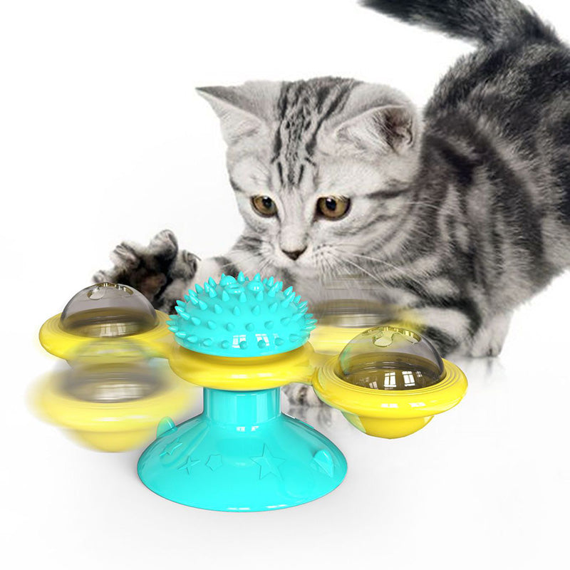 "Multi-Function Cat Rotating Windmill Toy: Itch-Scratching Device with Teeth-Shining Feature"