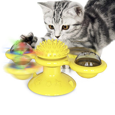 "Multi-Function Cat Rotating Windmill Toy: Itch-Scratching Device with Teeth-Shining Feature"