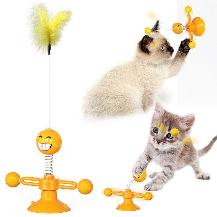 "Multi-Function Cat Rotating Windmill Toy: Itch-Scratching Device with Teeth-Shining Feature"