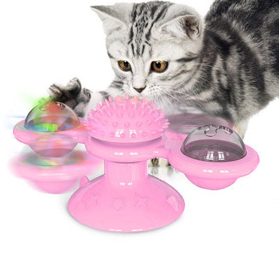 "Multi-Function Cat Rotating Windmill Toy: Itch-Scratching Device with Teeth-Shining Feature"