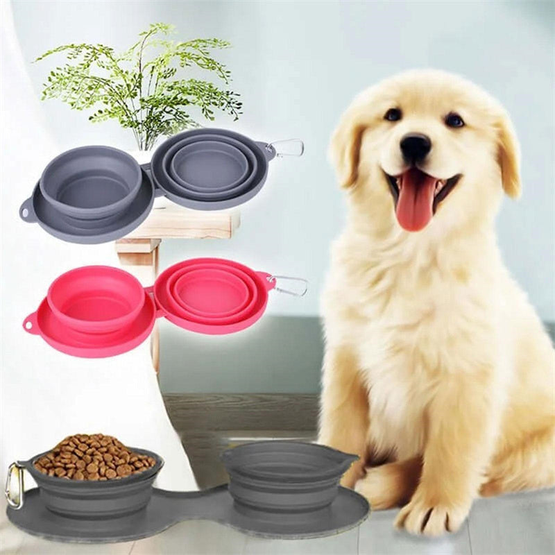 Convenient Rubber Foldable Double Bowl