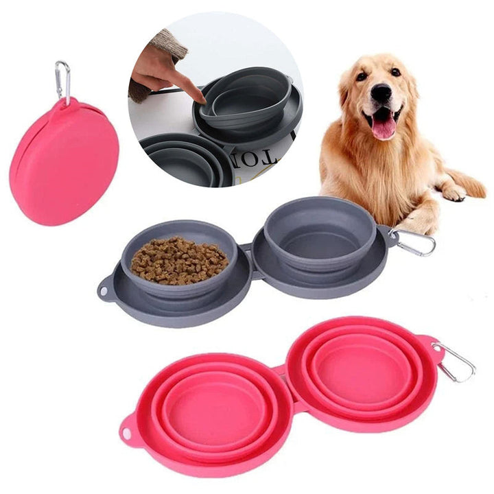 Convenient Rubber Foldable Double Bowl