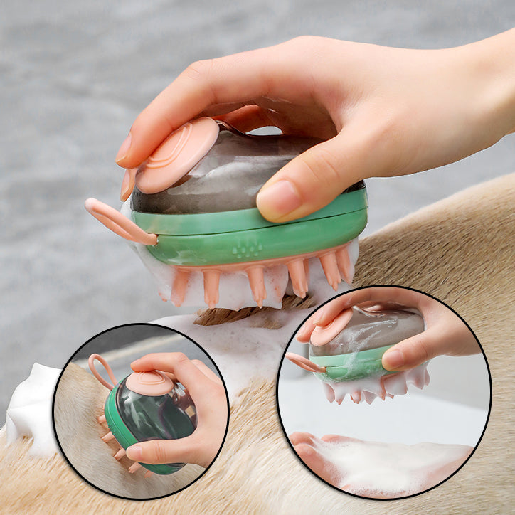 New 2-in-1 Pet Cat Dog Cleaning, Bathing, and Massage Shampoo Soap Dispensing Grooming Brush