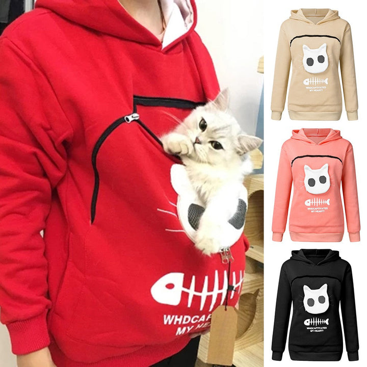 Women's Hoodie Sweatshirt with Cat Pet Pocket Design