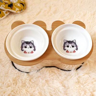 New High-end Pet Bowl Bamboo Shelf Ceramic Feeding and Drinking Bowls for Dogs and Cats Pet Feeder Accessories