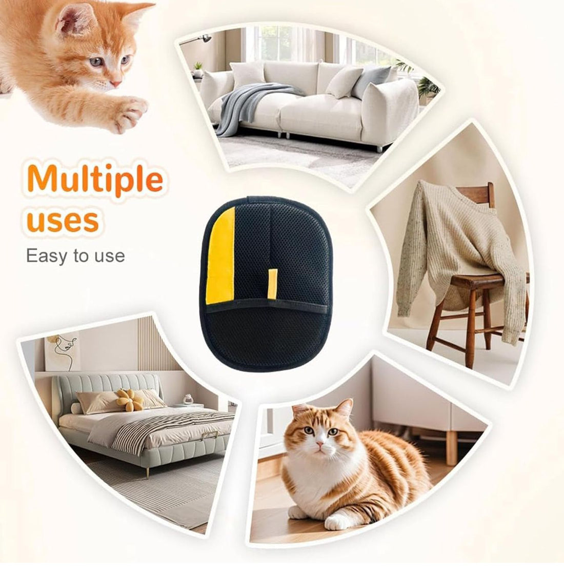 Cat Hair Removal Grooming Gloves – Pet Deshedding ; Massage Tool
