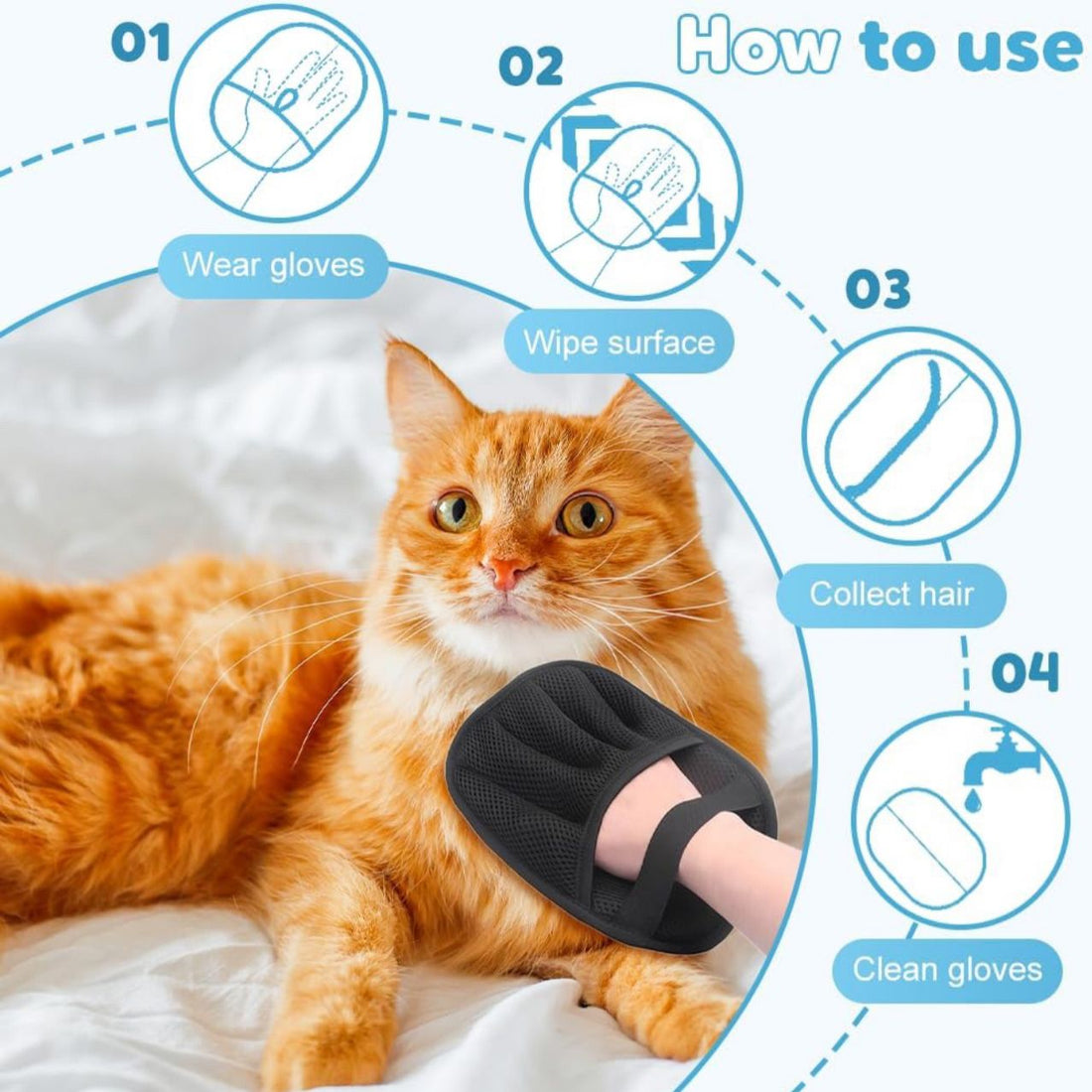 Cat Hair Removal Grooming Gloves – Pet Deshedding ; Massage Tool