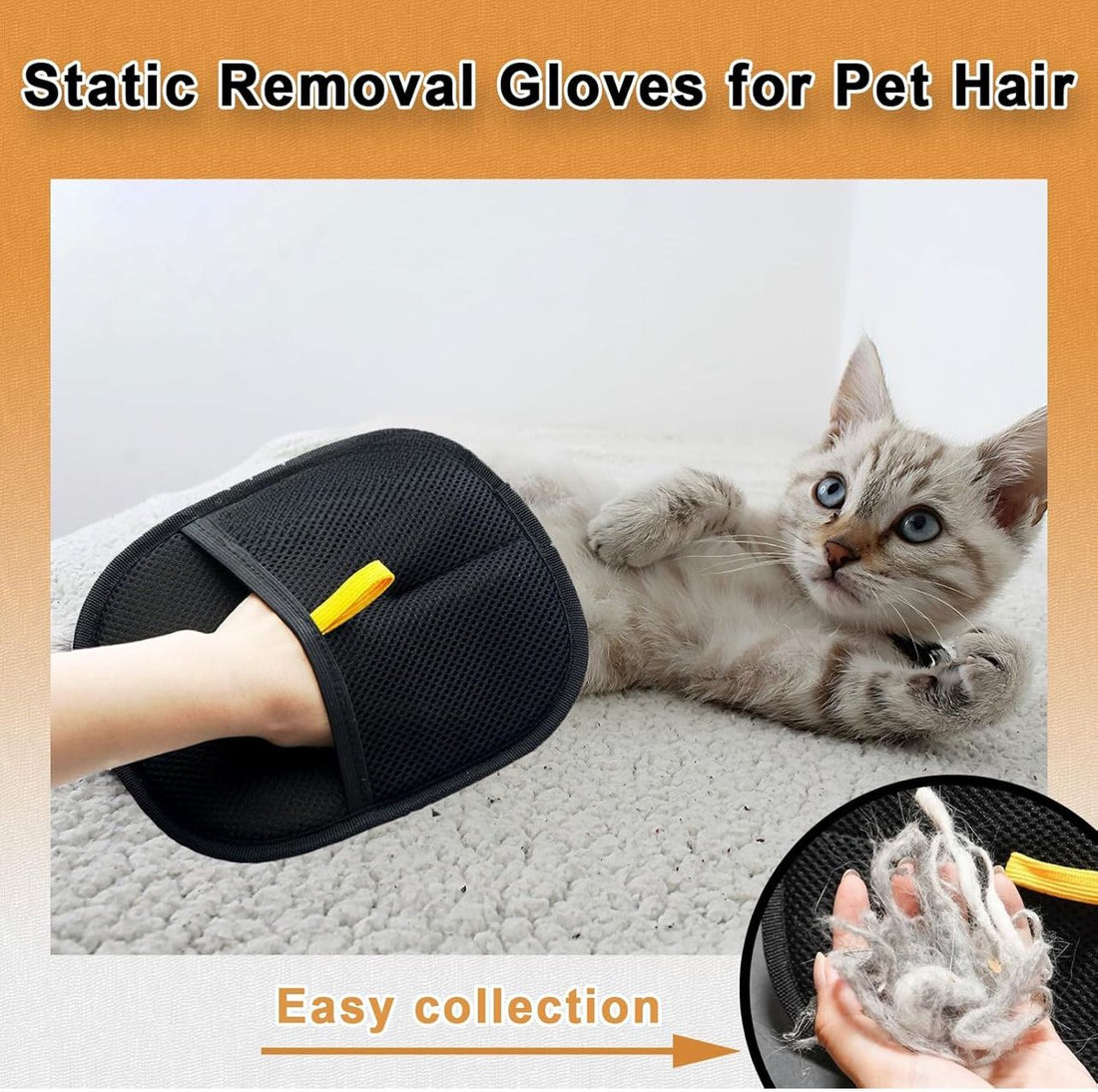 Cat Hair Removal Grooming Gloves – Pet Deshedding ; Massage Tool