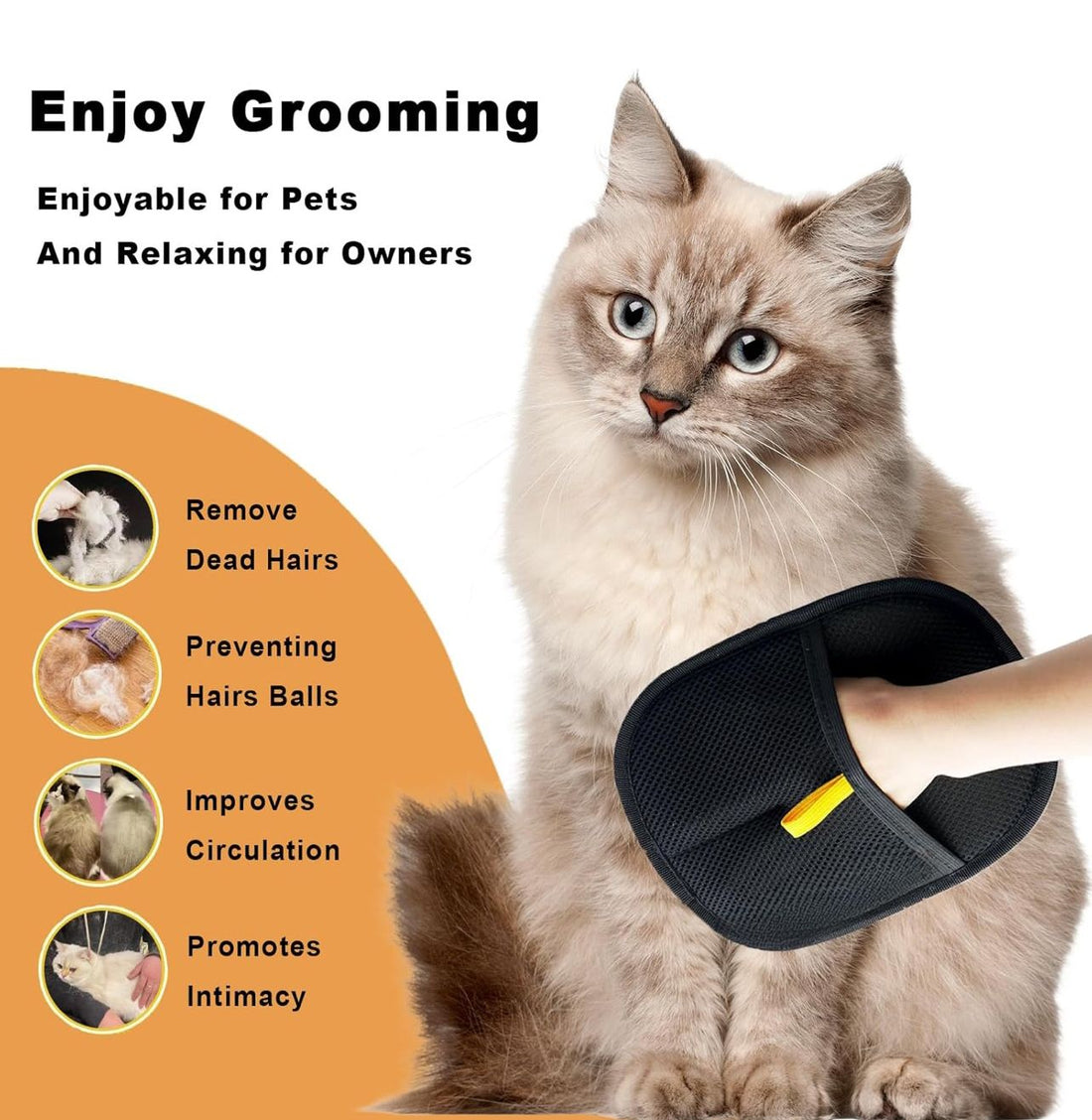 Cat Hair Removal Grooming Gloves – Pet Deshedding ; Massage Tool