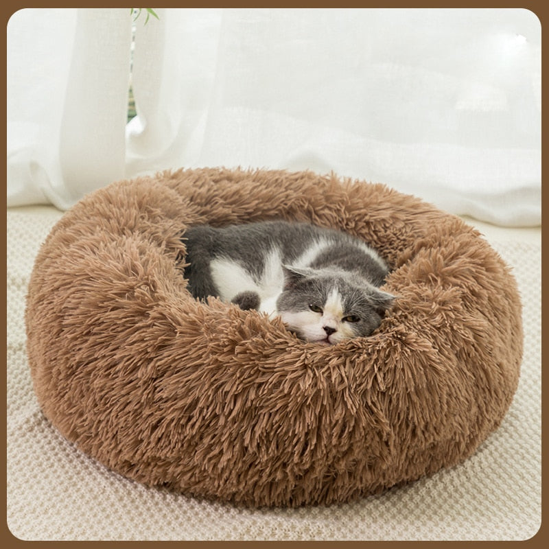 Round Cat Bed Dogs Bed House Kennel Pet Mats Soft Long Plush Mat Pet Warm Basket Cushion Cats House Sofa Machine Wash Kennel