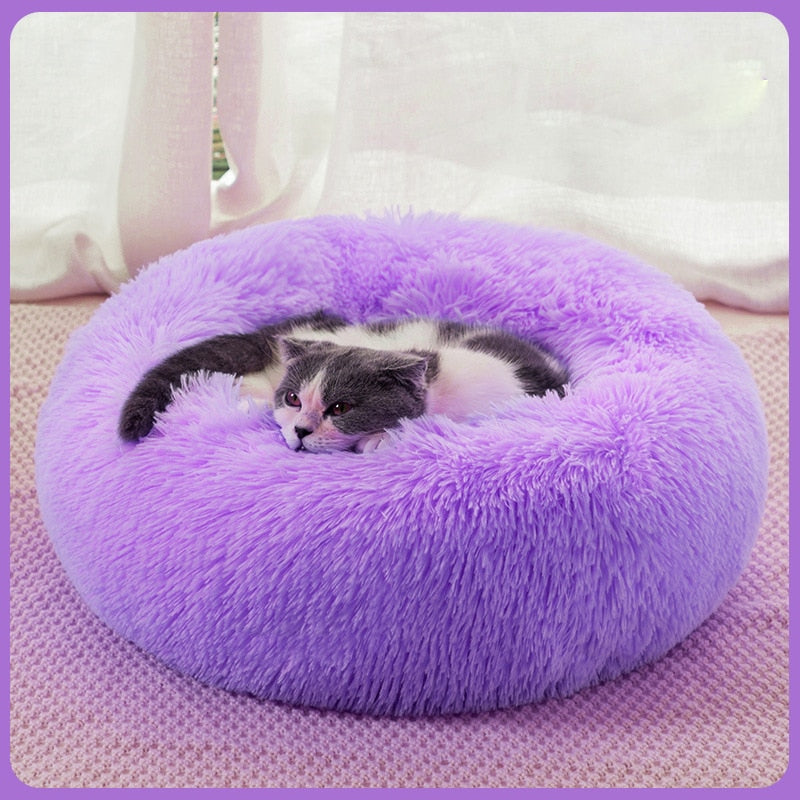 Round Cat Bed Dogs Bed House Kennel Pet Mats Soft Long Plush Mat Pet Warm Basket Cushion Cats House Sofa Machine Wash Kennel