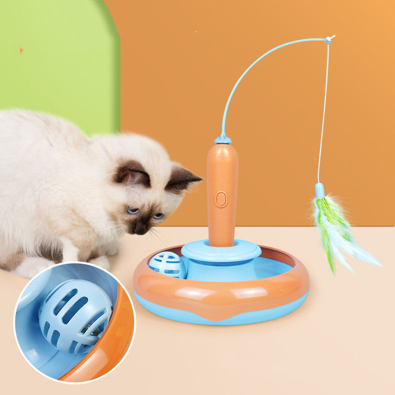 2-in-1 Pet Cat Toy with Feather for Self-play and Cat Turntable